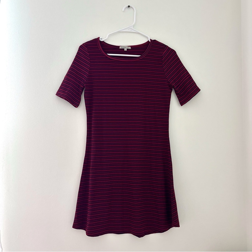 burgundy and navy striped dress